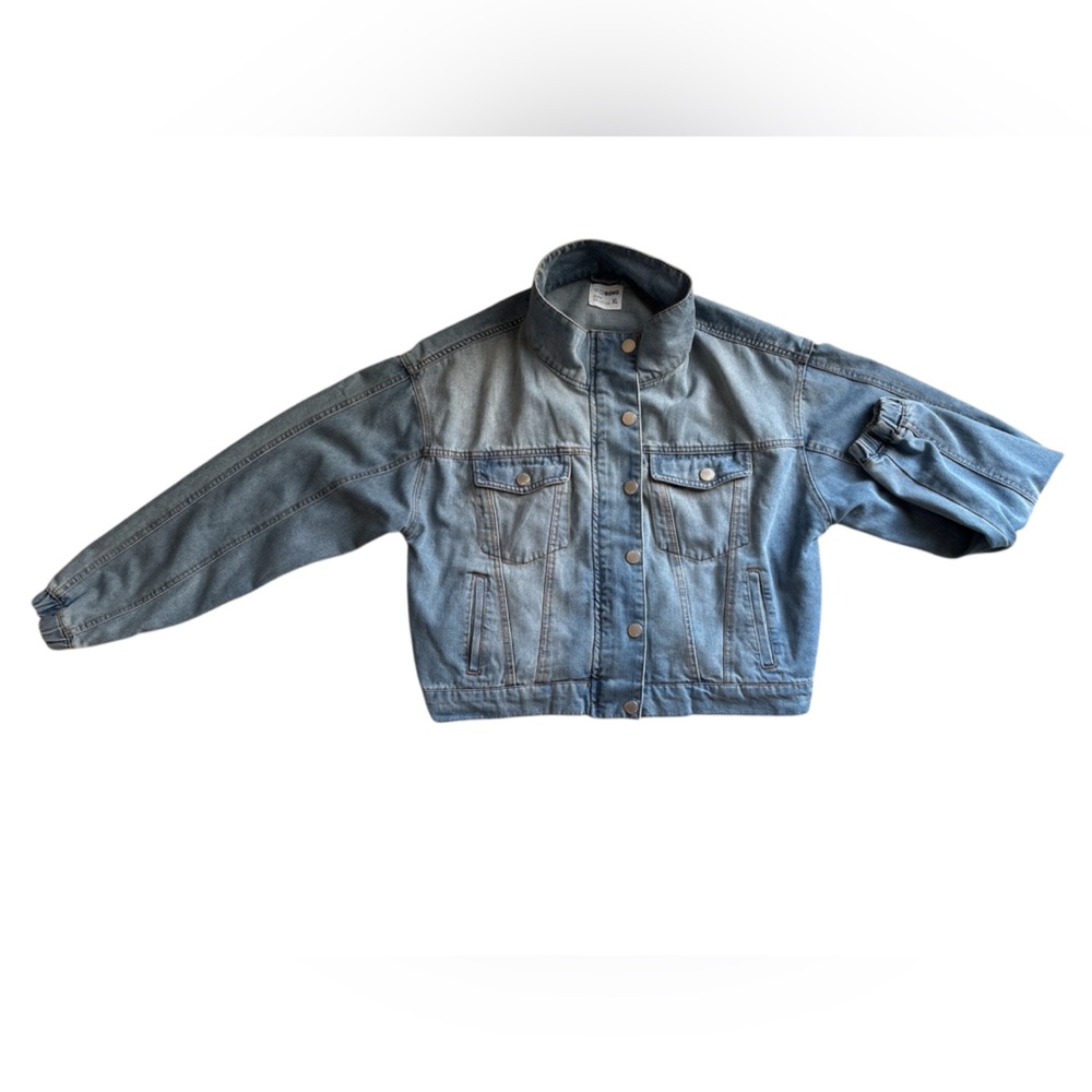 Cisono Denim Collection Jacket XL Medium Wash Snap‎ & Zip Front Pockets Gathered